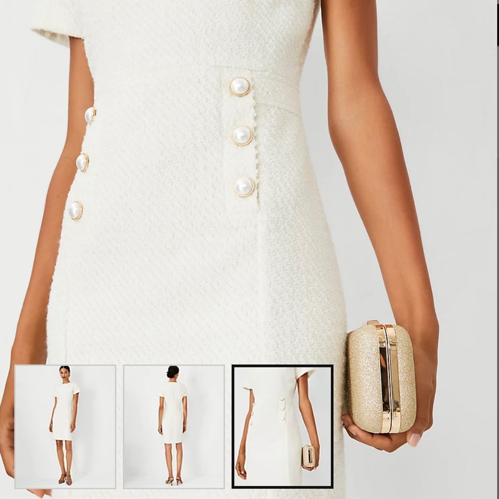 ISO Ann Taylor Pearlized Button Tweed Sheath dress